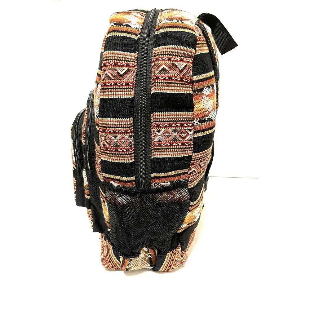 Handmade Peruvian Fabric Backpack Llama Design Colorful Item in USA